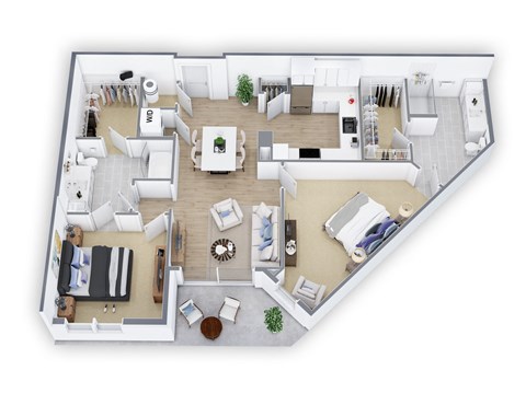 Floor plan for 2 beds, 2 baths, 1208 sqft